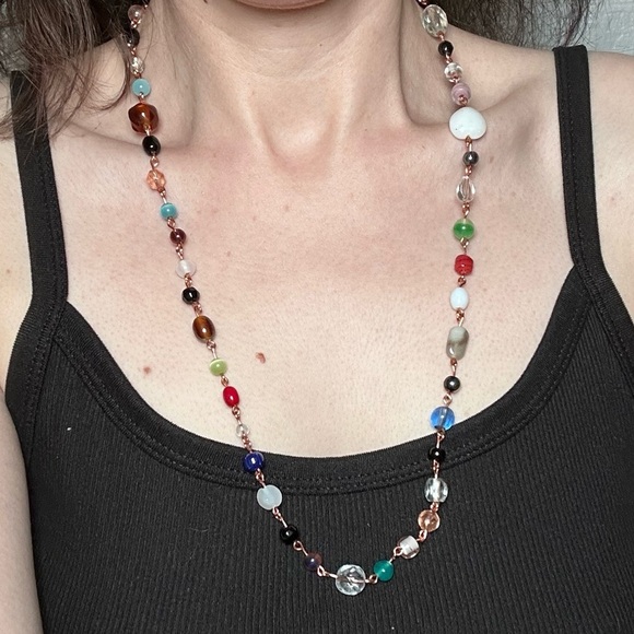 Vibrant Multi Color Beaded Necklace hand made copper - Picture 1 of 8